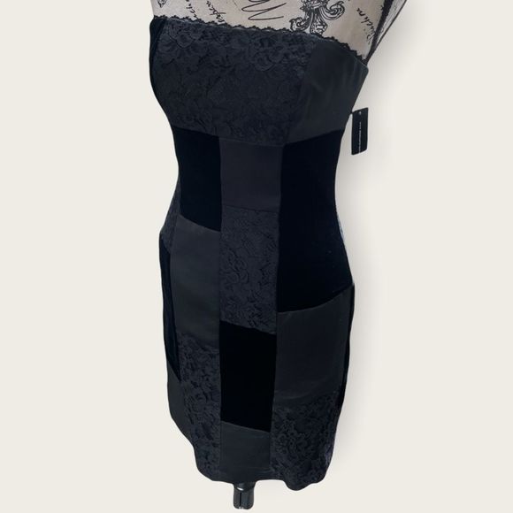 NWT A.B.S. Evening by Allen Schwartz strapless black lace velvet dress size 2 - Picture 2 of 9